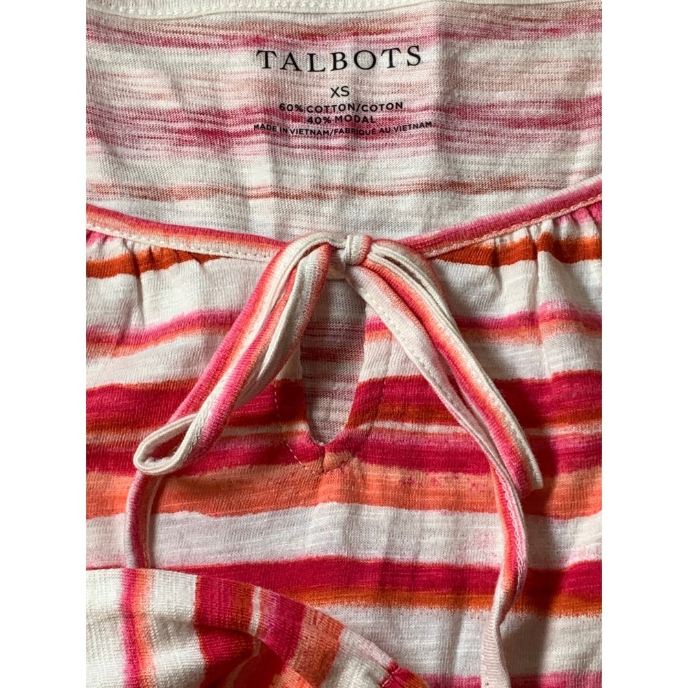 Talbots Striped‎ Tie Neck 3/4 length Sleeve Top Blouse Pink Orange White XS - Picture 5 of 8